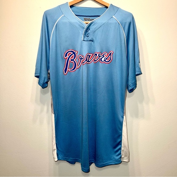 Atlanta Braves Throwback Light Blue Retro Jersey Wilson Brand Size Large L #5 - Picture 1 of 8